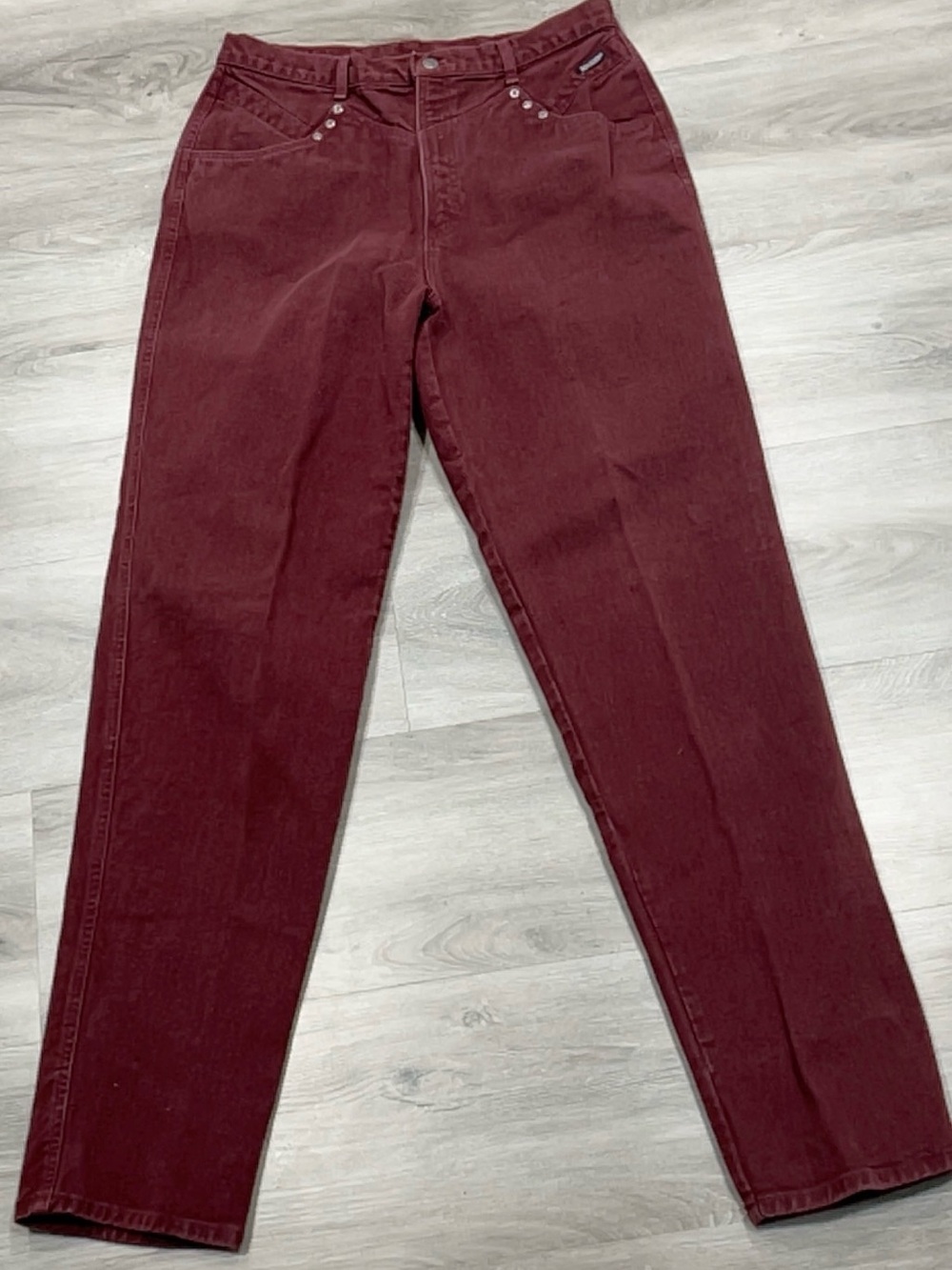 Vintage Rockies Western Jeans Maroon Red High Rise V Back Pocket Studs Sz 17/18